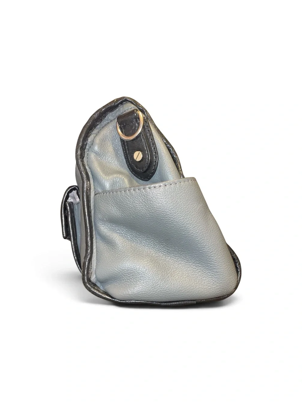Michael Kors Gray Pebbled Leather Satchel with Black Trim and MK Logo